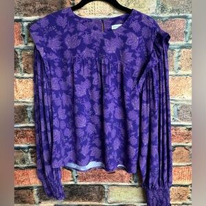 Rebecca Minkoff Gigi Floral Print Smocked Puff
Sleeve Ruffle Trim Blouse Sz Lrg